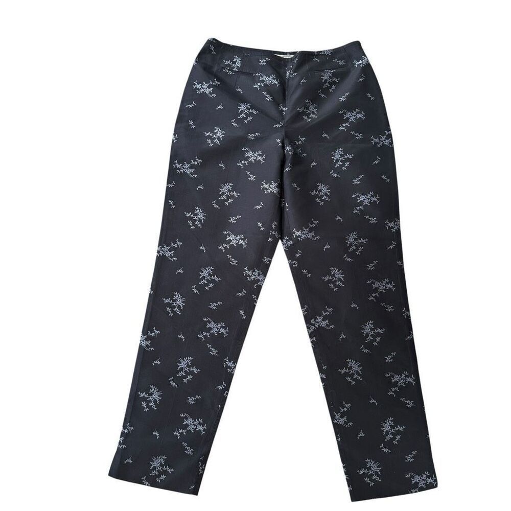 Talbots vintage silk blend tapered leg trousers dark navy blue floral size 10